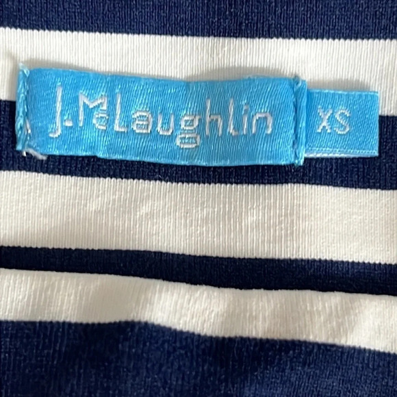 J. McLaughlin Striped Fringed Bell Sleeve Catalina Cloth Top Navy & White - XS - Picture 4 of 6